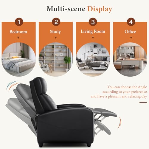 Sweetcrispy Recliner Chair PU Leather Recliner Sofa No Massage, Home Theater Seating with Lumbar Support, Adjustable Push ...