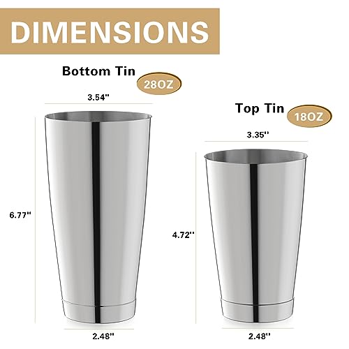 WOTOR Boston Cocktail Shaker Set, 18 oz & 28 oz Stainless Steel Weighted Shaker Tins, Metal Martini Shaker Drink Mixer for...
