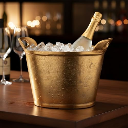 Solid Bronze Gold 12-Quart Double-Walled Insulated Ice Bucket & Champagne Cooler (13.4" x 9.45") | Premium Modern Barware ...