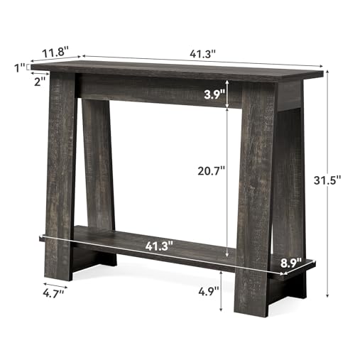 LITTLE TREE 41.3-Inch Console Table, 2-Tier Shelf, Small Sofa Table Behind The Couch, Accent Entryway Table for Living Room, Hallway, Entrance, Black