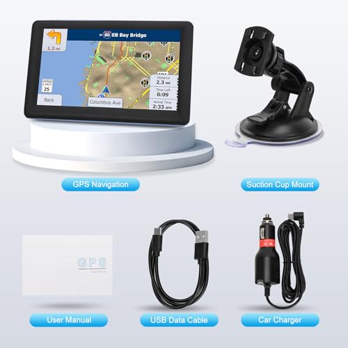7" GPS Navigator for Car Truck RV, Car GPS Navigation System with 2026 Maps, Lifetime Free Updates, Voice Guidance, Speed...