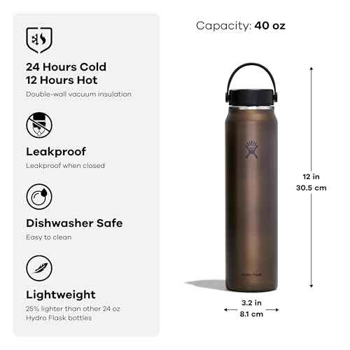 Hydro Flask 40 Oz Lightweight Trail Series Wide Flex Cap Quartz- Hiking Water Bottle