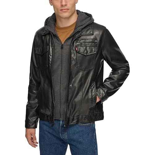 Levi's Men's Faux Leather Hooded Trucker Jacket With Sherpa Lining (Regular & Big & Tall Sizes)