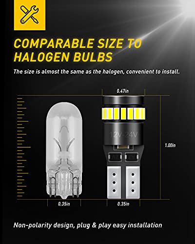 AUXITO 194 LED Bulbs for License Plate Light 168 175 2825 W5W T10 24-SMD 3014 Chipsets 6000K White for Car Dome Door Map D...