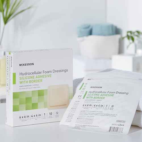 McKesson Hydrocellular Foam Dressings, Sterile, Silicone Adhesive with Border, Dimension 6 in x 6 in, Pad 4 in x 4 in, 10 Count, 1 Pack