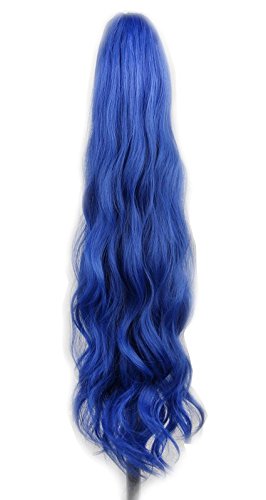 yuehong Long Wavy 21 Colorful Clip In/On Hair Extensions Piece Curly Claw Ponytail wig (Blue)