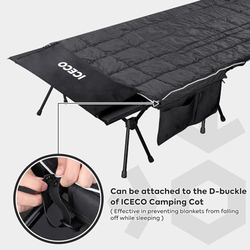 ICECO Camping Cot with Camping Blanket, Folding Cot for Camping, Portable Bed Sleeping Cot, Lightweight Backpacking Cot St...