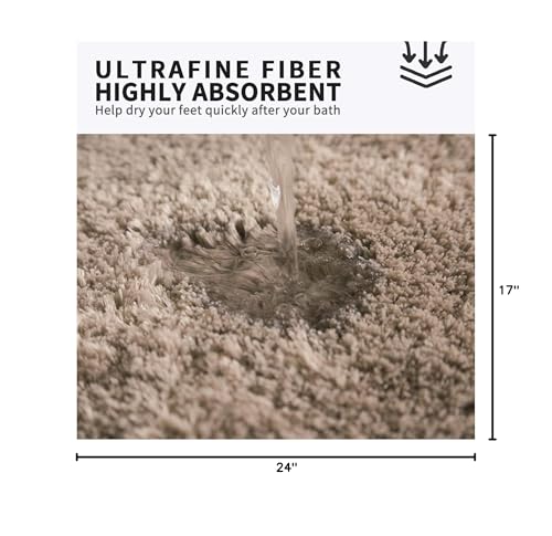 FIFU Bathroom Rugs 17" W x 24" L, Bath Mat for Bathroom, Bedroom, Laundry Room & Kitchen, Non-Slip Rubber Latex Backing, Extra Soft and Absorbent Microfiber Carpet, Machine Washable Rug, Beige