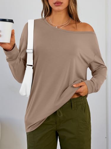 Trendy Queen Womens Off The Shoulder Tops Oversized Tshirts Long Sleeve 2026 Casual Basic Tees