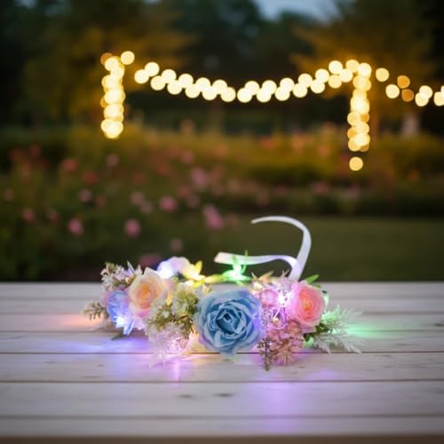 Glowing Flower Headband, Glowing Floral Hair Crown for Music Festival, Rave, Party Favors for Women Girls