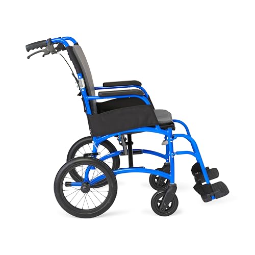 Medline Ultralight Transport Chair, Lightweight Folding Wheelchair with 12 in Rear Wheels, Padded Armrests, Swing Away Foo...