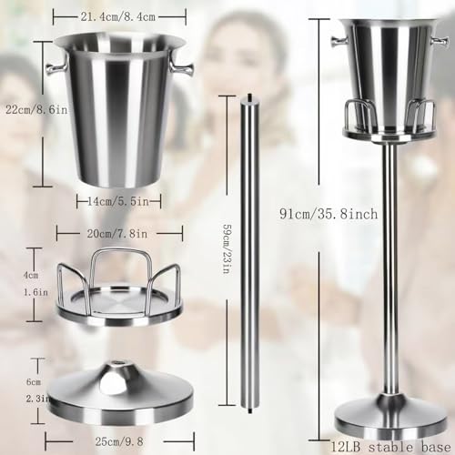 Ice Bucket with Stand Christmas Stainless Steel Standing Bucket Ice Cube Container, Wine Bucket on rack Gold Champagne Ic...