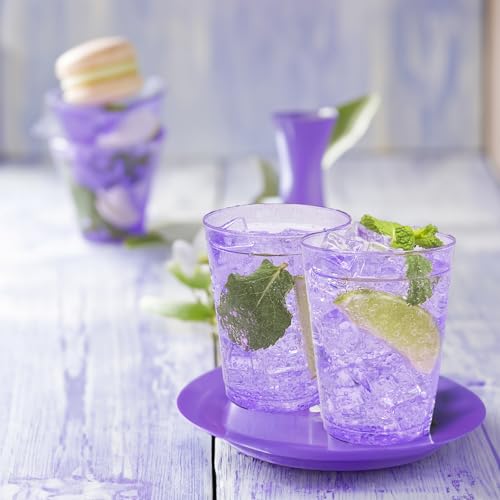 50pc 10oz Purple Glitter Plastic Cups and 1 Silver Ice Tong Set - Disposable Cocktail Glasses - Plastic Wine Cups - Purple...