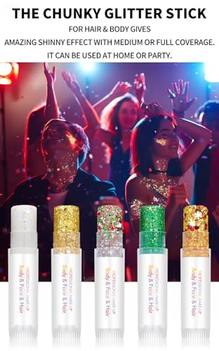 Christmas Body Glitter Stick, Holographic Sparkling Sequins Neon Outfit Music Rave Festival Perfect Christmas Accessories ...