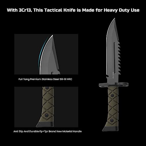 Leopcito 15" Fixed Blade Tactical Knives with Sheath, Stainless Steel Survival Hunting Bushcraft Full Tang Non-Slip Handle...