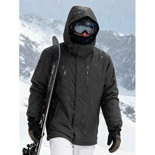 FREE SOLDIER Men's Waterproof Ski Snow Jacket Fleece Lined Warm Winter Rain Jacket with Hood Fully Taped Seams