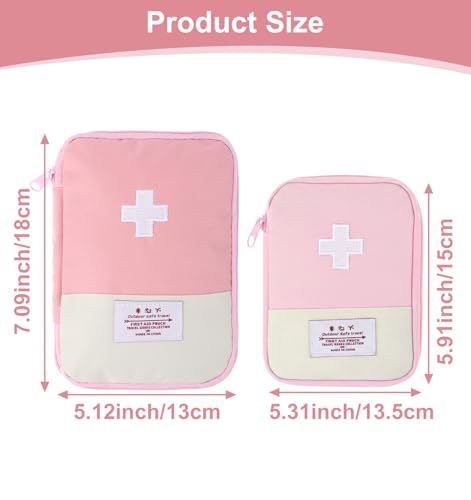 Pink First Aid Kit, 2 Pcs Small First Aid Pouch Empty for Outdoor Indoor, Camping Hiking Traveling, Sports, Car (Pink)