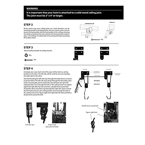 Great Working Tools Kayak Hoist Lift, Hanging 2 Pulley System - 2-Pack Heavy Duty Garage Ceiling Mount 125 Pound Capacity ...