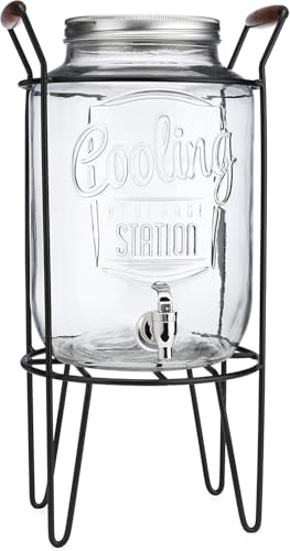 2 PACK-2 GALLON Drink Dispensers for Parties, Cooling Station Beverage Dispensers with Stand, Glass Water Jug Dispenser, 1...