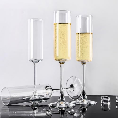 UMEIED Champagne Flutes, 6oz Edge Champagne Glasses Set of 12 with Long Stem - Sparkling Wine Glasses & Elegant Gift for H...