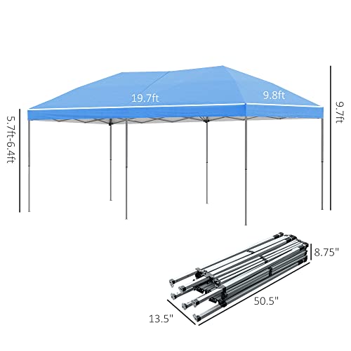 Outsunny 10' x 19' Pop Up Canopy with Easy Up Steel Frame, 3-Level Adjustable Height and Carrying Bag, Sun Shade Event Par...