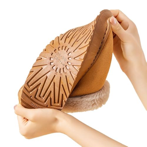 Fuzzy Collar Warm Shoes for Women and Men, Non-slip Fluff Memory Foam Closed-back Winter Slippers, Faux Wool Outdoor Indoo...
