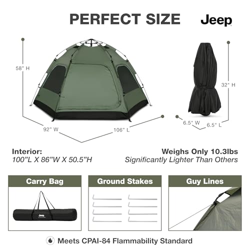 Jeep Compass 4-Person Pop Up Instant Tent by Delta Children with Carry Bag, Stakes and Guy Lines – Waterproof - UPF 50+Pro...