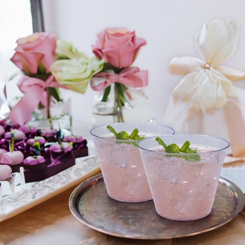 100 Blue Glitter Plastic Cups and 1 Silver Ice Tong Set - 9 Ounce Disposable Cocktail Glasses - Plastic Wine Cups - Blue P...