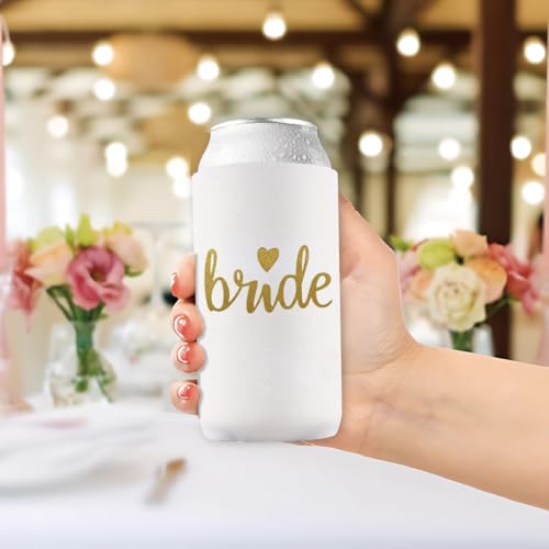 PartyGifts&Beyond Bridesmaid Gifts Can Cooler 10Packs Bachelorette Party Decorations Slim Can Cooler Bride Squad Can Sleev...