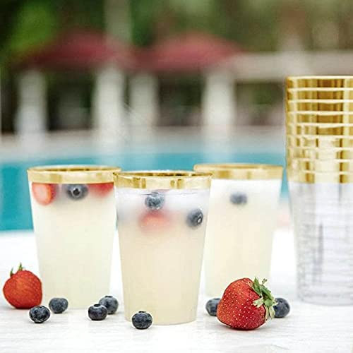 36 pcs 17 oz Clear with Gold Rim Plastic Glasses - Disposable – Clear Drinkware, Plastic Wine Glasses for Weddings Parties...