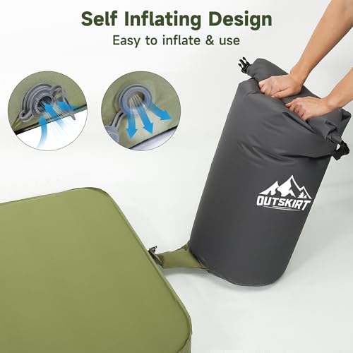 OUTSKIRT Camping Mattress, Self Inflating Sleeping Pad with Pump Sack, Foam Camping Pad for Sleeping, 4” Thickness Sleepin...