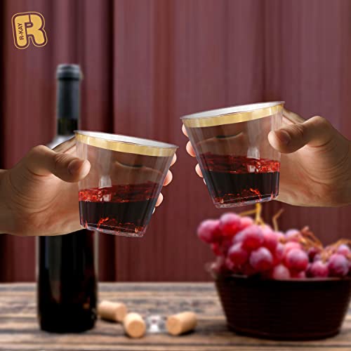 R-kay 100 Pack Gold Plastic Cups For Party - Plastic Cups 9 oz - Party Cups Disposable - Premium Heavy Duty Gold Cups - Di...