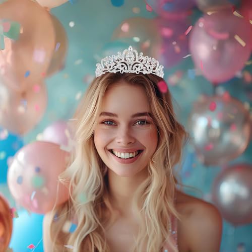 Schmoopy Tiara Crown for Women, Crystal Tiara for Bridal Prom Queen Birthday Wedding Party (A-Silver)