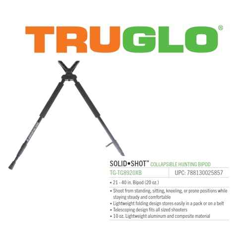 TruGlo Solid Shot Versatile Durable Adjustable Collapsible Rifle Shooting & Crossbow Hunting Bipod w/Rotating Head Design - 21-40 in. Length