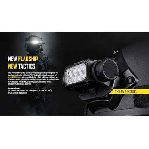 Nitecore HC65M UHE 2000 Lumen Tactical Helmet Light Headlamp, NVG Mountable USB-C Rechargeable with Red and White Lights Sticker