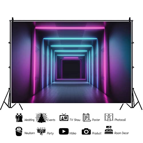 Neon Corridor Backdrop 10x8ft Fabric Glow in The Dark Party Neon Birthday Decorations Live Video Photography Background Mu...