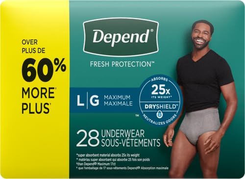 Depend Incontinence Underwear for Men, Large, 56 Count | Maximum Protection | Grey | Disposable