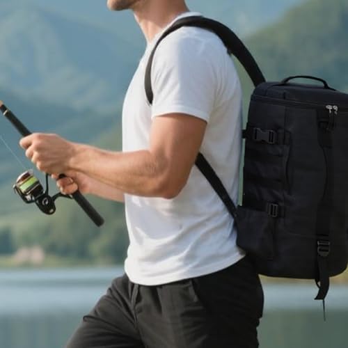 FishingPepo Fishing Tackle Backpack with Rod & Bottle Holder, Lightweight Outdoor Water-Resistant Fishing Gear Shoulder St...