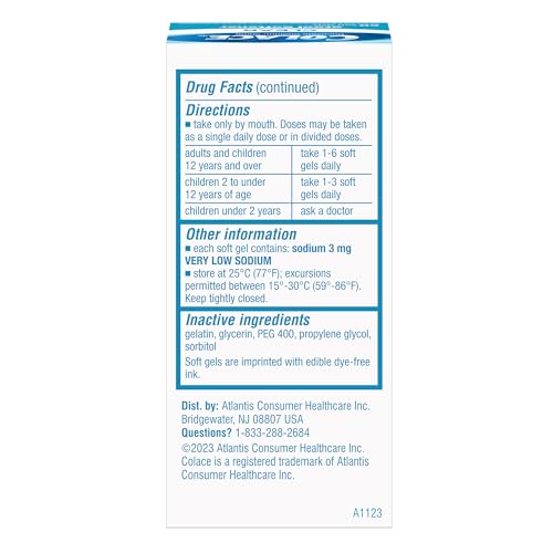 Colace Clear Stool Softener for Gentle Effective Constipation Relief, #1 Doctor Recommended Stool Softener Brand, Dye Free, 50 mg Docusate Capsules, 60 Count