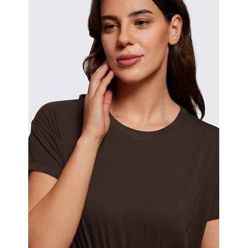 CRZ YOGA Pima Cotton Relaxed Crop T-Shirts for Women - Workout Athletic Gym Casual Short Sleeve Shirts Loose Crewneck Tops