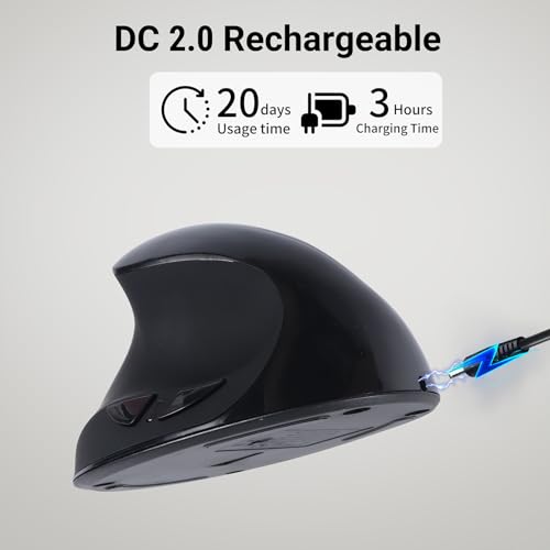 Justdfine Ergonomic Mouse, Wireless Vertical Mouse, Rechargeable Wireless Mouse,2.4GHz Optical Mouse : 3 Adjustable DPI 80...