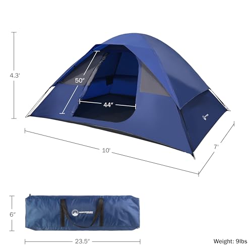 Camping Tent - Water-Resistant Cabin Style Outdoor Shelter with Built-in Screen Tent and Carrying Bag by Wakeman Outdoors
