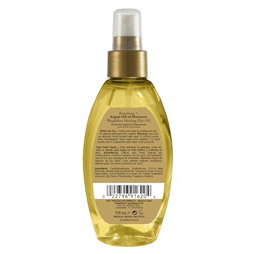 OGX Renewing + Argan Oil of Morocco Weightless Healing Dry Oil Spray, Argan Oil for Hair Care, Lightweight Mist for Split ...