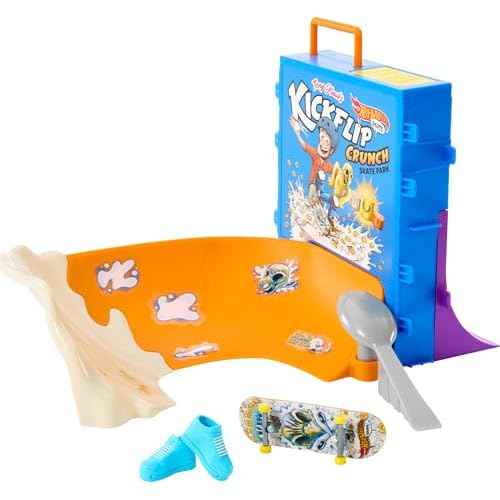 Hot Wheels Skate Tony Hawk Cereal Bowl Fingerboard Set, 1 Exclusive Board & Pair of Removable Skate Shoes, Storage for up to 4 Boards & 4 Pairs of Shoes