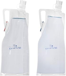 Survivor Filter Clear Collapsible Water Bottles - Travel, Hiking, Foldable, BPA-Free - 2 x