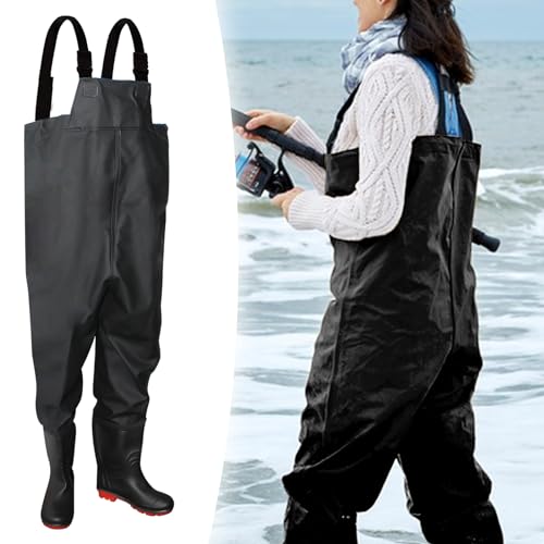 Aosethefrt Fishing Chest Waders and Waist Wader Pants for Men, Waterproof PVC Lightweight Bootfoot Black Insulated Wading