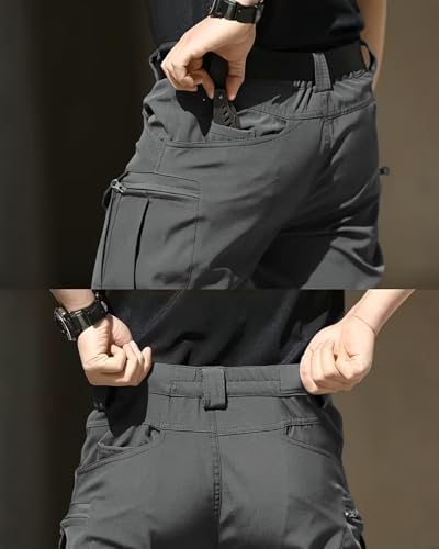 Men's Tactical Pants Stretch Waterproof Fabric Durable Cargo Pants for Hiking Casual Work Multi Pockets (No Belt)