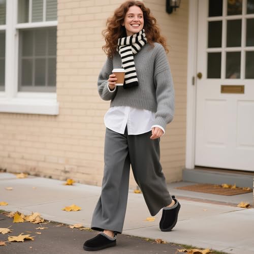 bebealy Genuine Suede Fuzzy Slippers for Women Winter Warm House Shoes Cozy Mini Boots for Indoor Outdoor