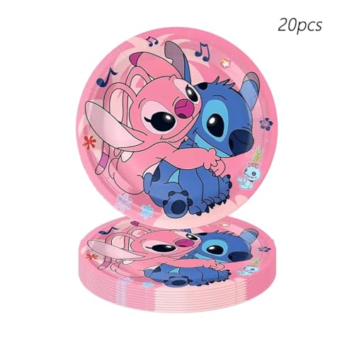 88Pcs pink Stitch Party supplies, including banners, plates, paper cups, tissues, pendant decorations, perfect for Stitch ...