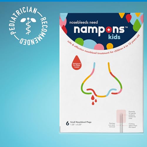 Nampons Kids Nosebleed Stoppers - 12 Easy to Use Nose Bleed Stopper Plugs Kit for Kids. Trusted by Pediatricians. Hypoallergenic Clotting Agent Stops Nosebleeds Fast On Contact. Safe and Pain-Free